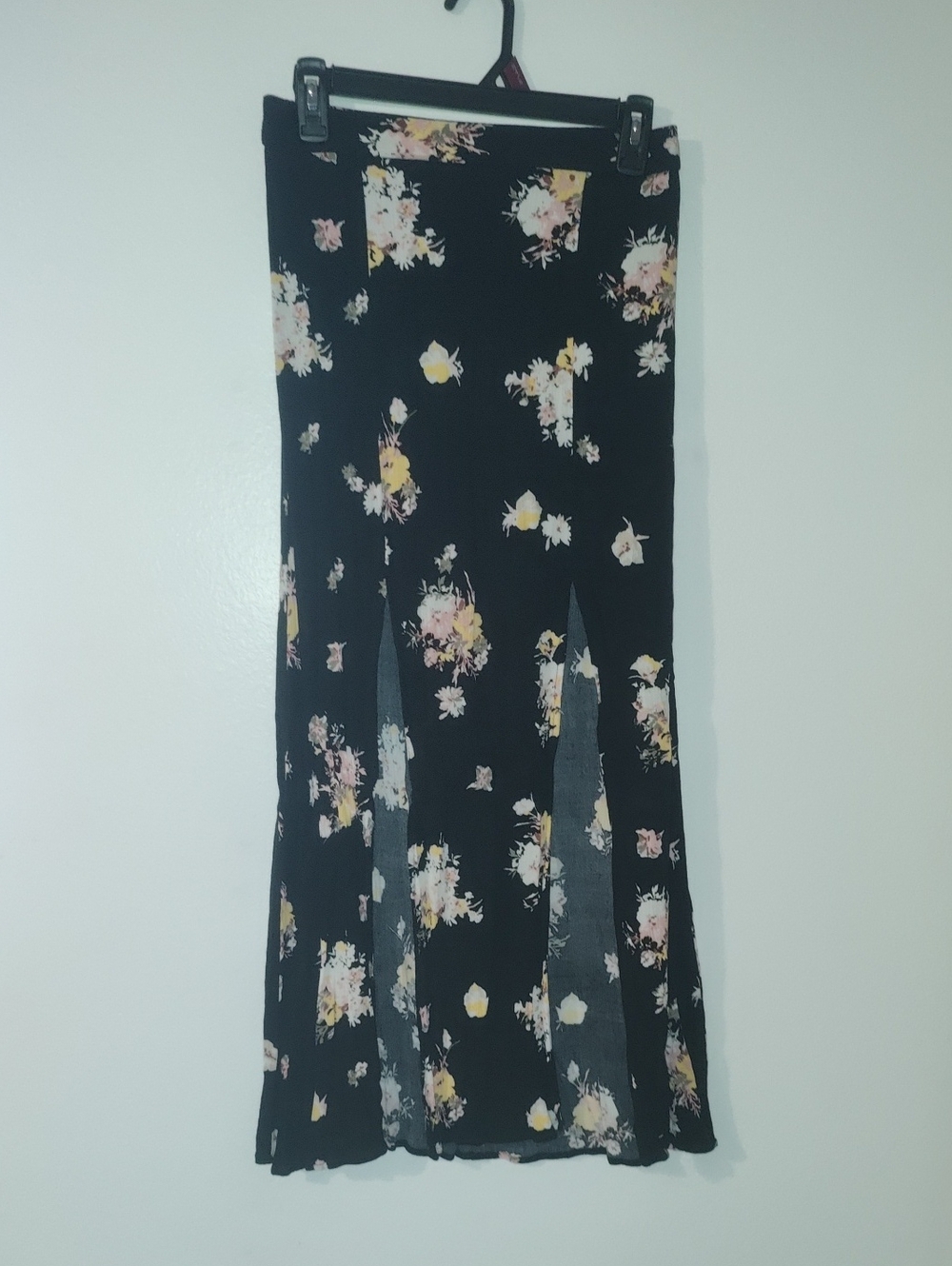 Rue21 Black Floral Split Maxi Skirt with Pink and Yellow Blooms